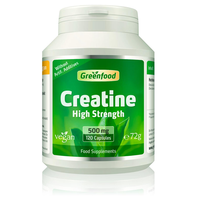 Creatine, 500 mg, 120 Capsules, high dose - Without Artificial additives. Without Genetic Engineering. Vegan.