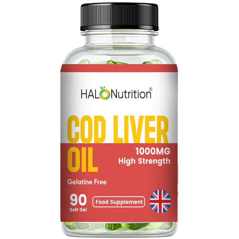 Cod Liver Oil Capsules high Strength 1000mg, 90 Capsules of High Strength Fish Oil, Rich in Omega 3. Supports Heart Health, Brain Health, Eye Health and Normal Blood Pressure Made in UK