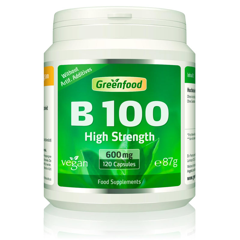 B-Complex 100, Extra high dose, 120 Capsules - All Vitamins of The B Group. Without Artificial additives. Without Genetic Engineering. Gluten-Free. Lactose-Free. Vegan.