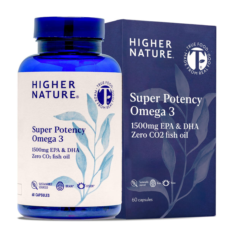 Omega 3 2000mg with 1000mg EPA & 500mg DHA Per Serving - Super Potency Omega 3 True Food® Formula Fish Oil Supplement - Supports Eye, Brain & Heart Health - by Higher Nature - 60 Capsules