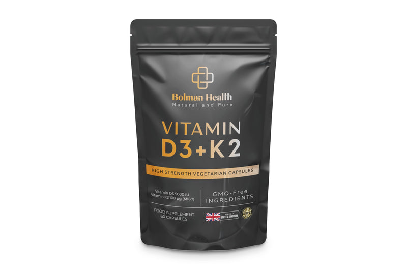 Vitamin D3 + K2 Capsules | 5000 IU Vitamin D3 & 100µg Vitamin K2 MK-7 | Supports Bones, Teeth, Muscles & Immune Function | 60 Vegetarian Capsules | Non-GMO | Gluten-Free Vitamin D Supplement 60 count (Pack of 1)