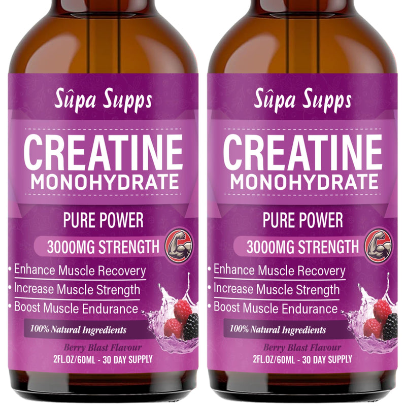 Creatine Monohydrate Drops 60ml - Liquid Alternative to Creatine Monohydrate Powder, Ideal for Gym Performance, Bulk Creatine Formula, Supports Muscle Growth, Recovery, and Energy - Berry Flavour 60 ml (Pack of 2)