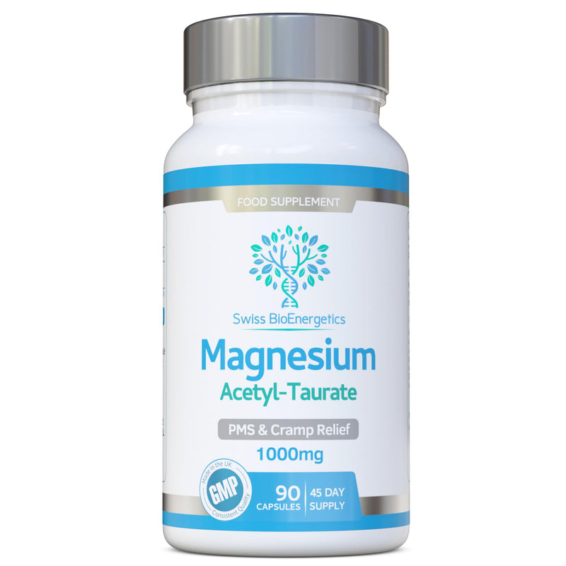 Magnesium Acetyl Taurate 1000mg Daily Dose – 45 Day Supply - Easily Absorbable - PMS, Cramps, Migraine & Sleep Support - No Fillers or Binders – Alternative to Magnesium L-Threonate - UK Made