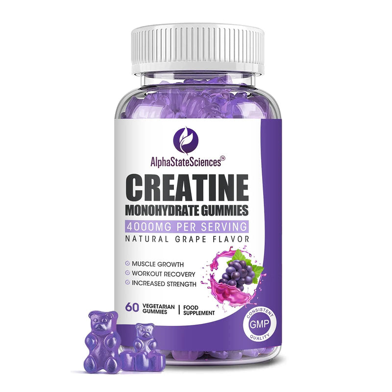 Creatine Gummies - 4000mg Creatine with Calcium, Magnesium & Potassium, Strength, Endurance & Muscle Growth Supplement (60 Gummies)