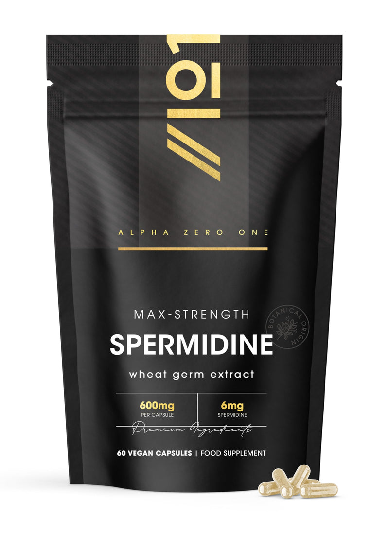 Spermidine Supplements Wheat Germ Extract – 600mg per Capsule - 6mg Spermidine High Strength Supplement – 60 Vegan Capsules (2 Months Supply) By Alpha01