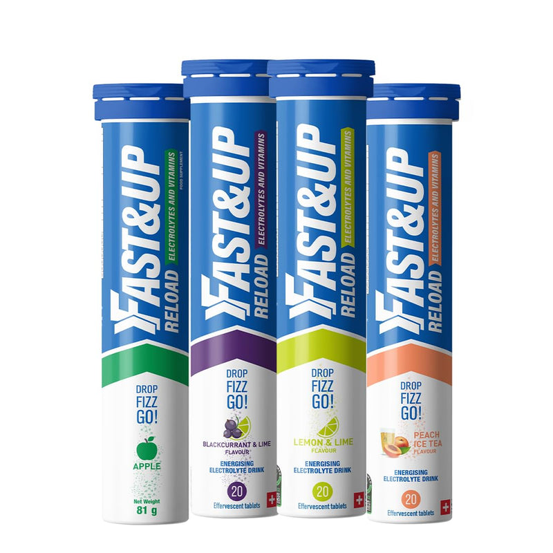 Fast&Up Reload – Energising Electrolyte Drink - Variety Pack - 80 Effervescent Hydration Tablets - Added Vitamin C & B12 - Vegan 20 count (Pack of 4)