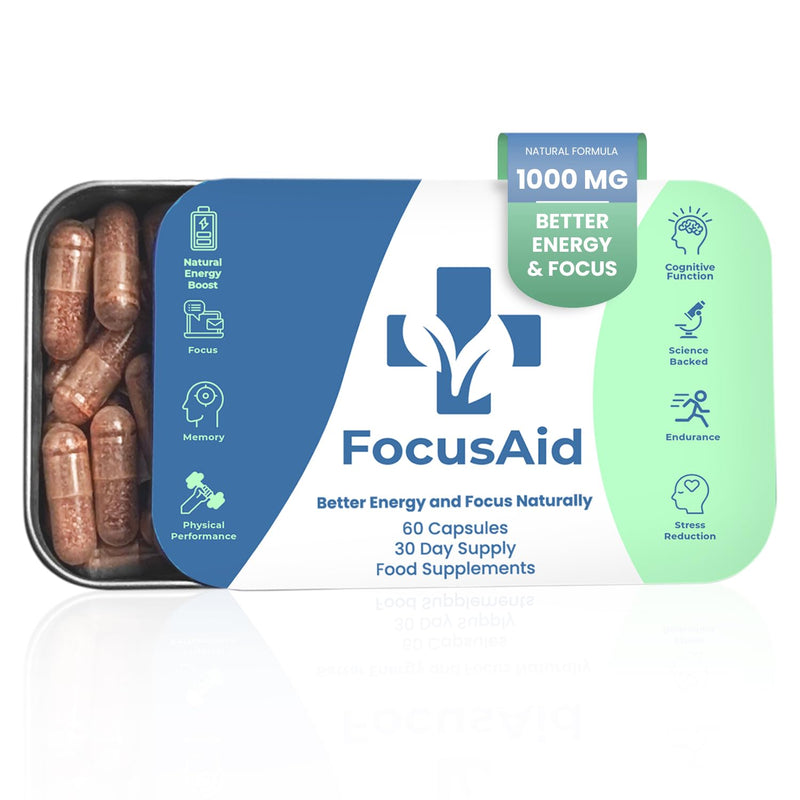 Focus Aid’s Nootropic Brain Supplement – Focus Supplement with Ashwagandha for Brain Fog, Support Cognitive Function, Lion's Mane Improves Energy Levels, Memory Function & Concentration |1000Mg