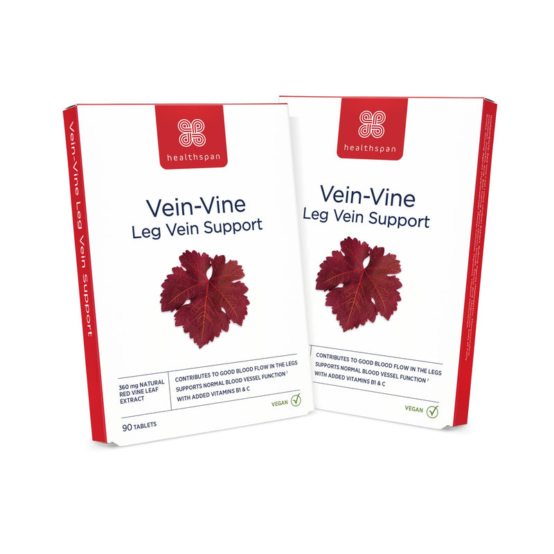 Healthspan Vein Vine Leg Vein Support 360mg (180 Tablets) | for Tired & Heavy Legs | Maintains Healthy Leg-Vein Functions | Red Vine Leaf Extract | Added Vitamins B1 & C | Vegan 90 count (Pack of 2)