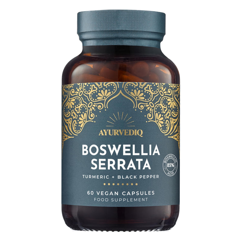 Ayurvediq Boswellia Serrata and Turmeric with Black Pepper Piperine Capsules – 60 Vegan Organic Turmeric Curcumin Capsules a Natural Anti Inflammatory Supplement Joint Support - Ayurvedic Products