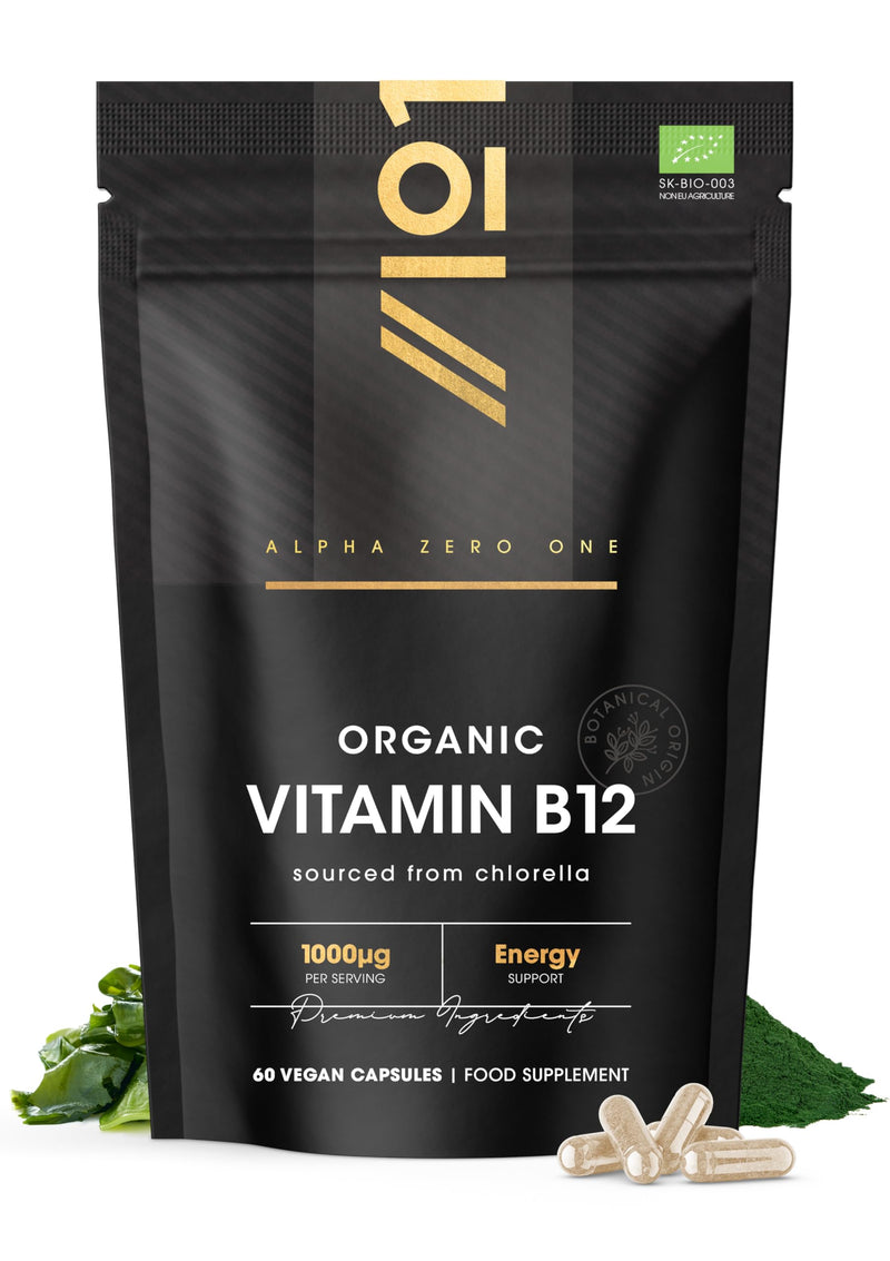 Organic Vitamin B12 1000mcg - Sourced from Chlorella – 60 Vegan Capsules – Contributes to Normal Functioning of the Nervous System - By Alpha01