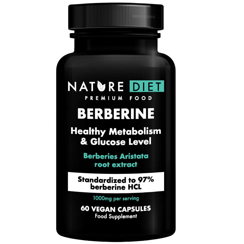 Nature Diet Berberine - 1000mg Berberine HCL per Serving - 60 Vegan Capsules - Supports Metabolism & Glucose Levels