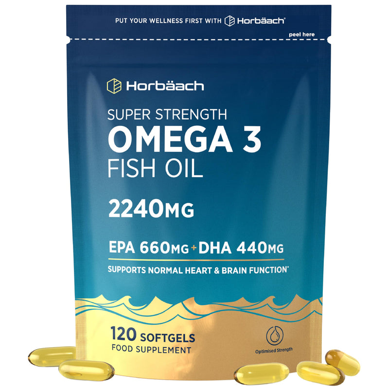 Omega 3 Capsules High Strength 2240mg with 660mg of EPA and 440mg of DHA | 120 Softgels | Natural Source of Omega 3 Fish Oil | By Horbaach