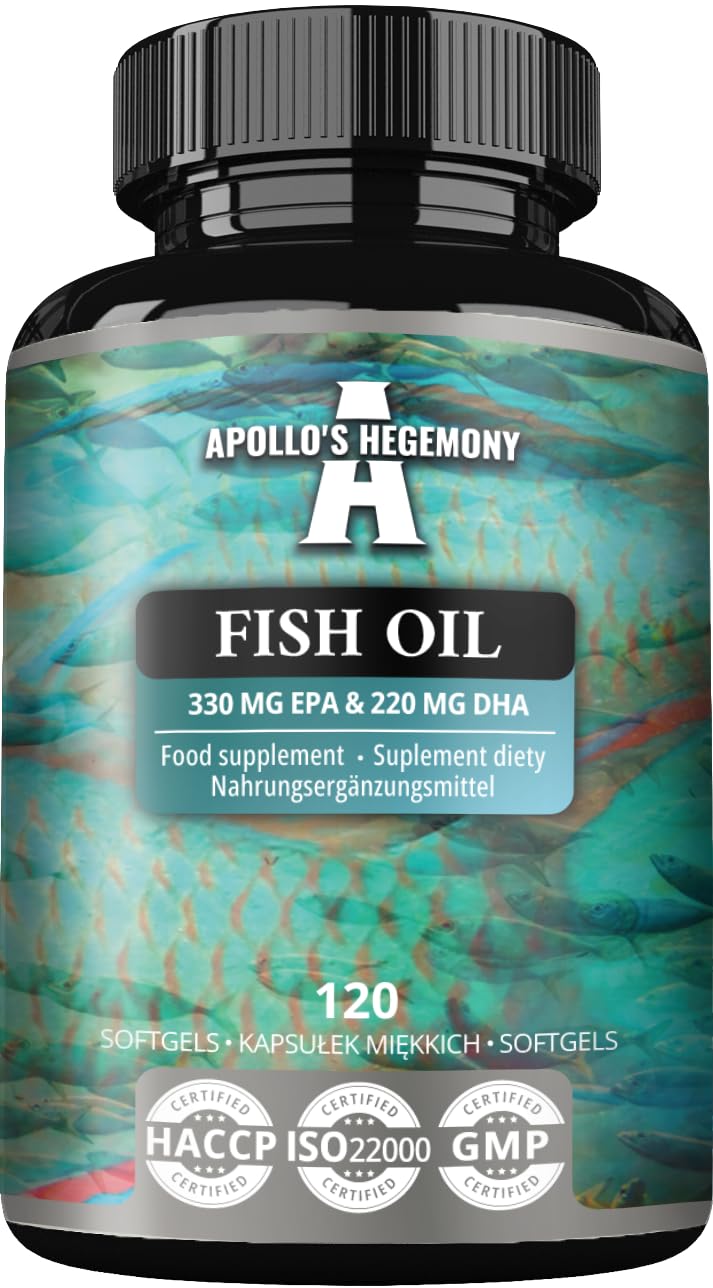 Fish Oil 1000mg - High Dose Omega 3 with 330mg EPA and 220mg DHA - 120 Softgel Capsules - 4 Months Supply - Unsaturated Fatty Acids (EFAs) - Supports Heart and Brain Health - by Apollo's Hegemony Capsule 120 count (Pack of 1)