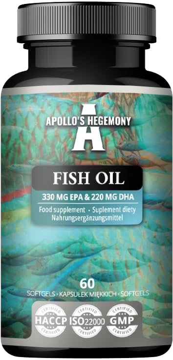 Fish Oil 1000mg - High Dose Omega 3 with 330mg EPA and 220mg DHA - 60 Softgel Capsules - 2 Months Supply - Unsaturated Fatty Acids (EFAs) - Supports Heart and Brain Health - by Apollo's Hegemony Capsule 60 count (Pack of 1)