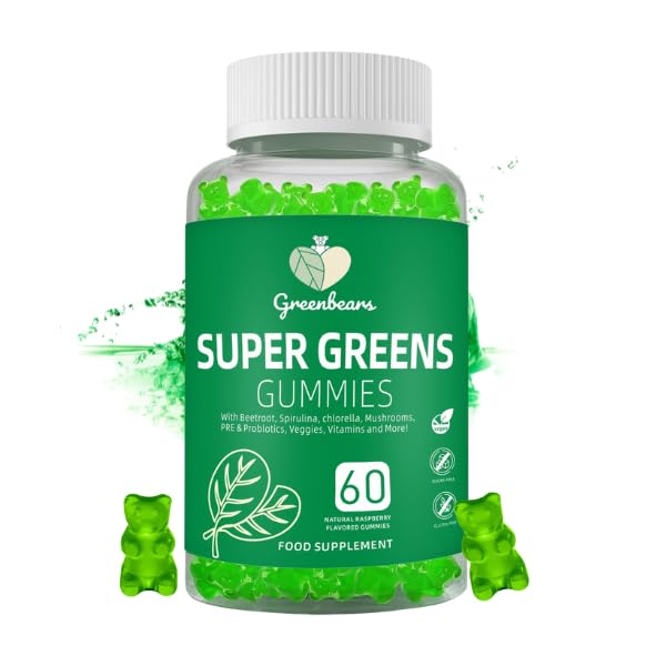 Super Greens Gummies – Daily Greens Supplement with Spirulina, Chlorella, Wheatgrass & Probiotics – Natural Energy, Immune & Digestive Support – Vegan, Non-GMO, 60 Gummies