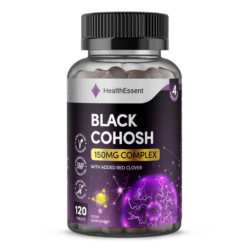 Black C, Superior 150mg Complex for Women with Added Red Clover for Hormonal Balance & Ovarian Function – 120 Tablets by HealthEssent