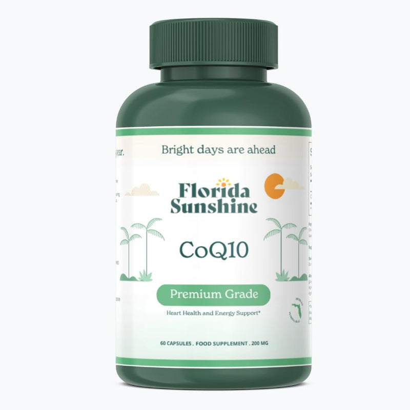 Florida Sunshine Premium CoQ10 200mg, 60 Capsules Supports Heart Health, Energy Production, Antioxidant Cholesterol Management, Blood Pressure Support, Ideal for Statin Users and Aging