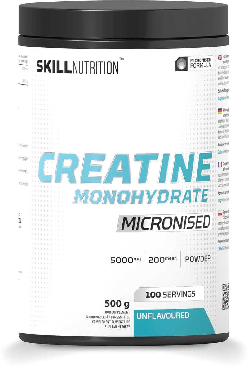 Skill Nutrition Creatine Unflavoured - 500 g | Micronized Creatine Monohydrate for Enhanced Absorption & Performance | Supports Strength, Muscle Growth, and Recovery | Vegan-Friendly, Pure Formula 500 g (Pack of 1)