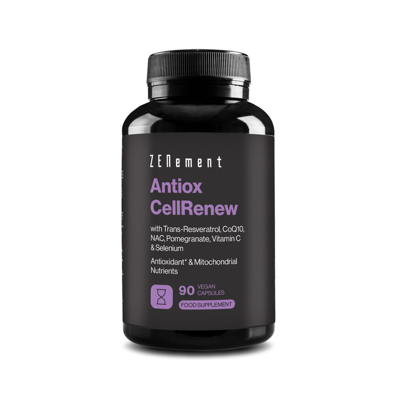 Antiox CellRenew with Trans-Resveratrol, CoQ10, NAC, Pomegranate, Vitamin C & Selenium - Antioxidant & Cellular Energy Support, 90 Vegan Capsules - Zenement
