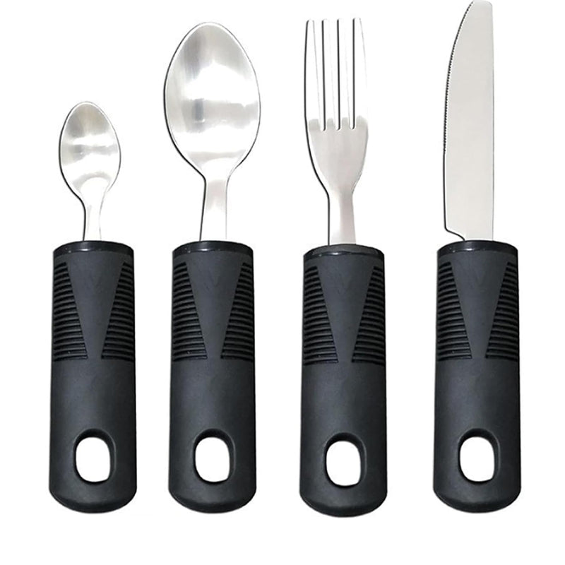 4Pcs Wide Handled Easy Grip Cutlery Set,Easy Grip Cutlery Set for Disabled Hands – Comfortable Adapted Utensils for Arthritic & Parkinson's Patients – Anti-Shake Spoon & Fork