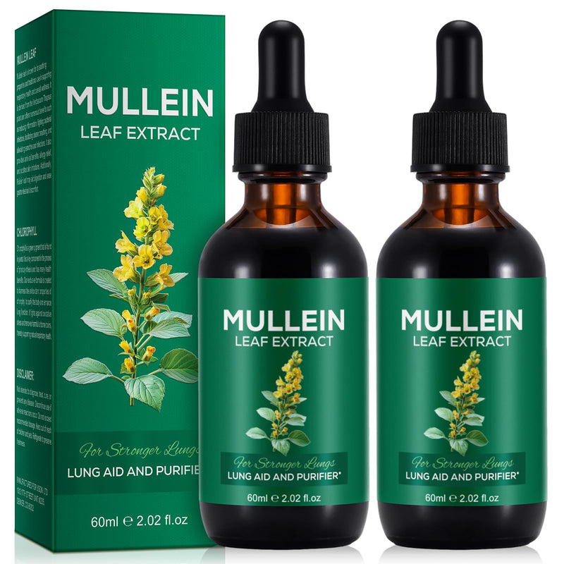 2 Pack Mullein Drops for Lungs, Mullein Leaf Extract Supplement, Natural Mullein Herbal Supplements, Mullein Leaf Extract for Lung Cleanse and Respiratory Support 60 ml (Pack of 2)