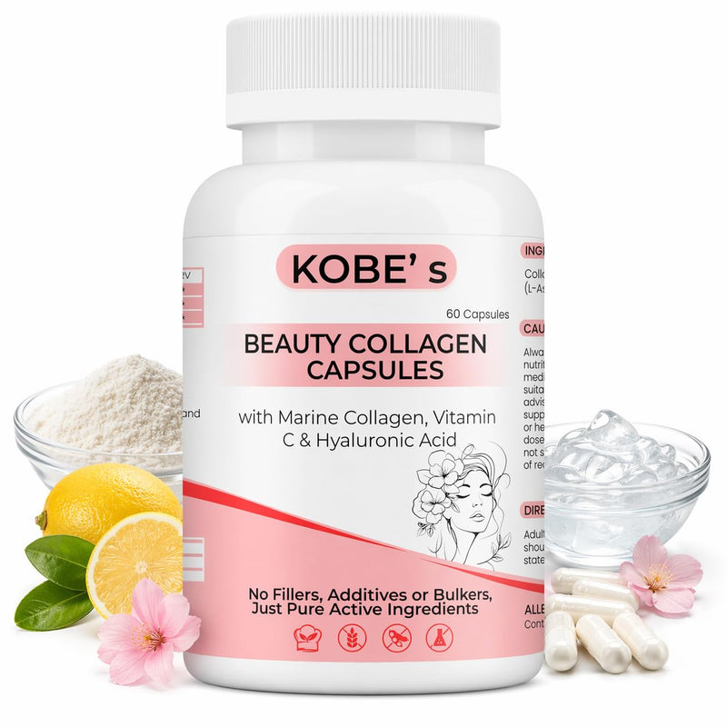 Kobes | Marine Collagen Capsules with hyaluronic Acid | high Strength Collagen | Collagen with Vitamin c | Marine Collagen Complex with hyaluronic Acid | 60 Capsules