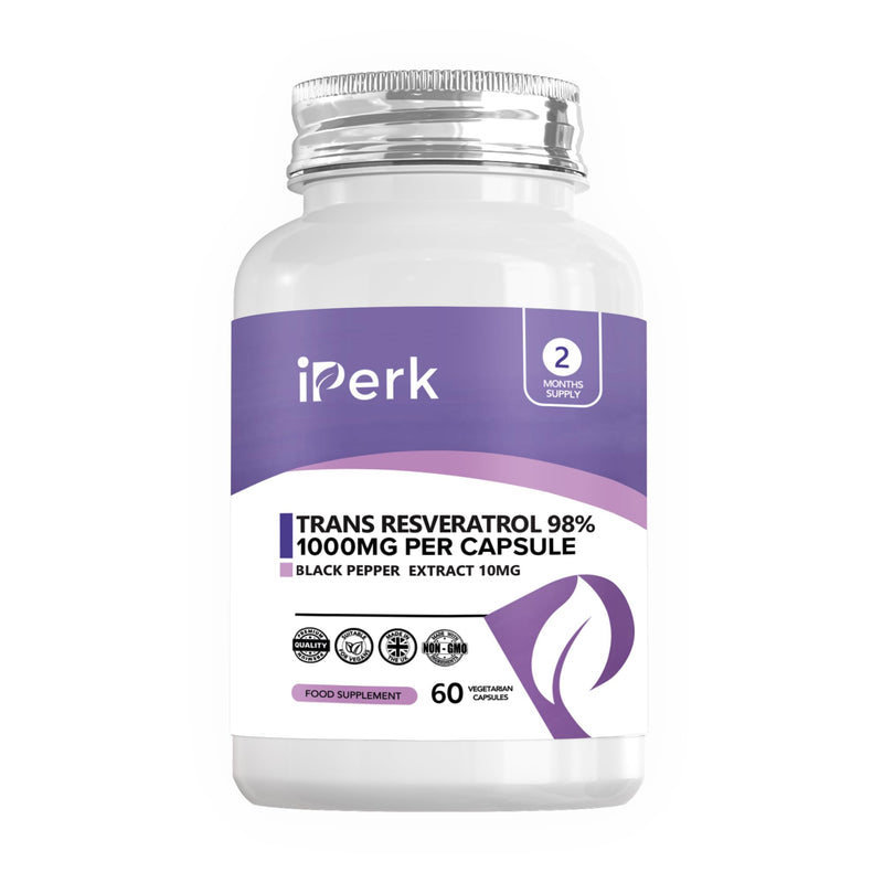 Trans Resveratrol 1000 mg (Per Capsule) 60 Vegan Capsules Non GMO Made in The UK in HACCP ACCREDITED Facilities