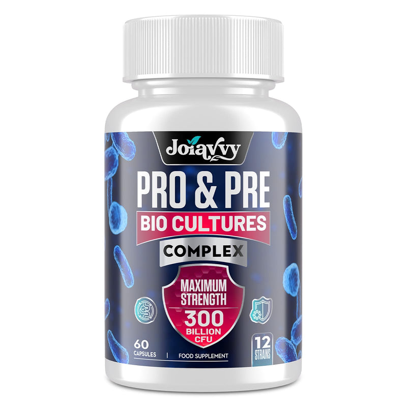 300 Billion CFU Probiotics & Prebiotics for Gut Health - 12 Live Cultures - Lactobacillus Acidophilus & Bifidobacterium - Advanced Prebiotic & Probiotic Supplement for Women & Men - 60 Capsules 60 count (Pack of 1)
