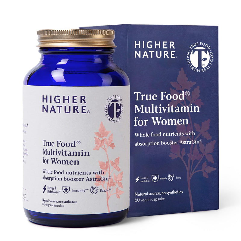 Higher Nature Multivitamin for Women | Whole Food Multivitamin | 20 Essential Vitamins & Minerals | Vitamin C, D, K, B12, Iron, Zinc | True Food® Formula | UK Female Multivitamin | 60 Capsules