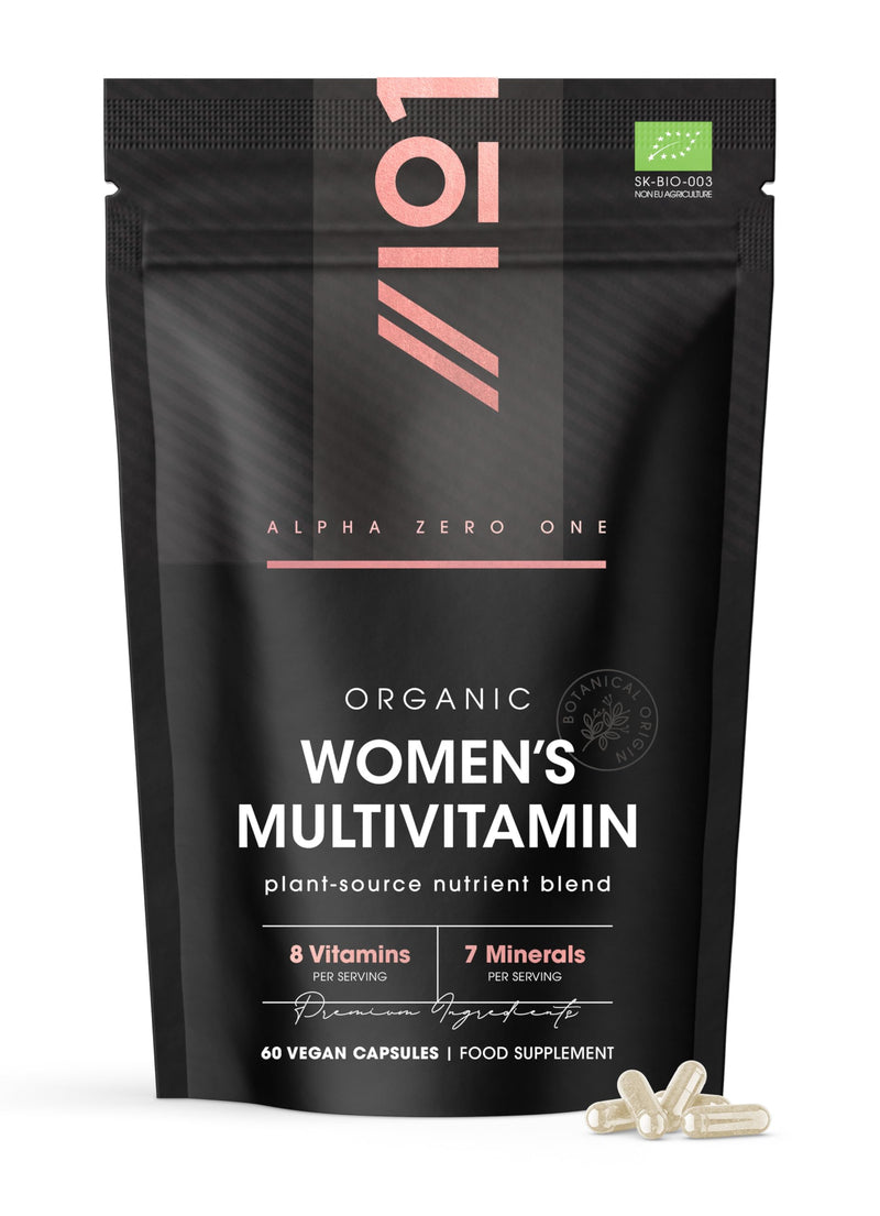 Organic Women's Multivitamins and Minerals - 100% Plant Based - 15 Organic Vitamins & Minerals – 60 Vegan Capsules – Resealable and Recyclable Pouch by Alpha01