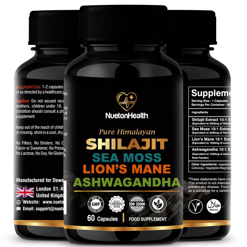 Shilajit, Sea Moss, Lion's Mane, and Ashwagandha Capsules - Comprehensive All-in-One Wellness Supplement for Mind, Body, and Vitality - 60 Vegan Capsules Primal Boost 60 count (Pack of 1)