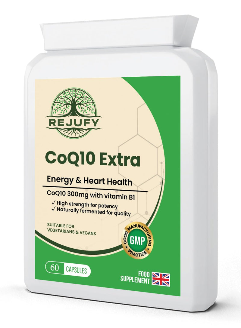CoQ10 Extra, CoQ10 Supplement 300mg & Vitamin B1, 60 Capsule, Energy Heart Health | Co Q10 Supplements Co Q 10 Supplement Co Enzyme CQ10 High Strength CQ10 Supplement Q10 Coenzyme Q10 High Strength