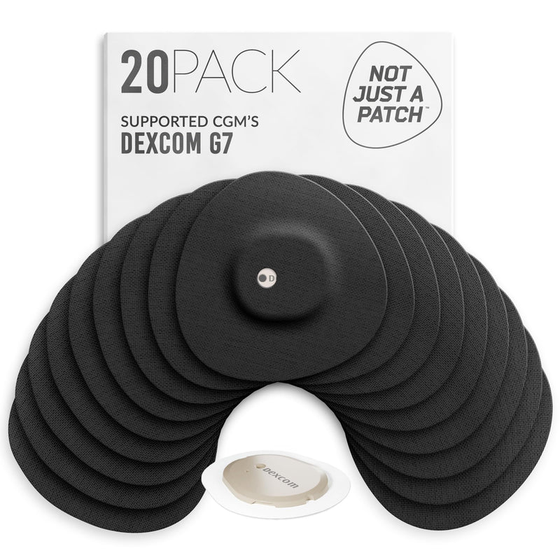 Not Just A Patch Dexcom G7 Adhesive Patches (20 Pack) – Stelo CGM Sensor Patches with Precision-Cut Hole for Ventilation – Black