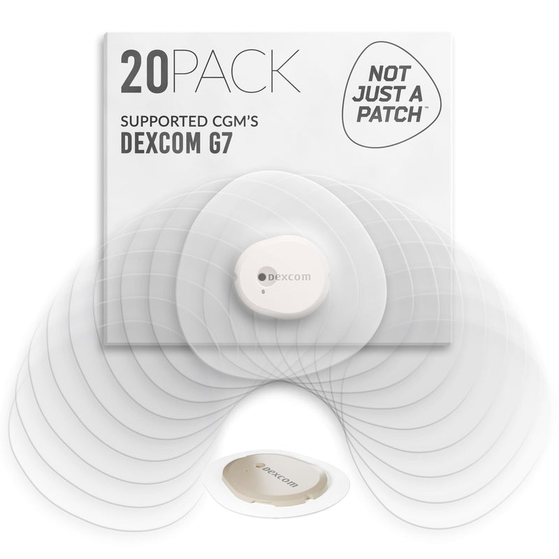 Not Just A Patch Dexcom G7 Adhesive Patches (20 Pack) – Stelo CGM Sensor Patches – Breathable & Sweatproof Design with Precision-Cut Hole for Ventilation, Secure Fit & Long-Lasting Hold - Transparent