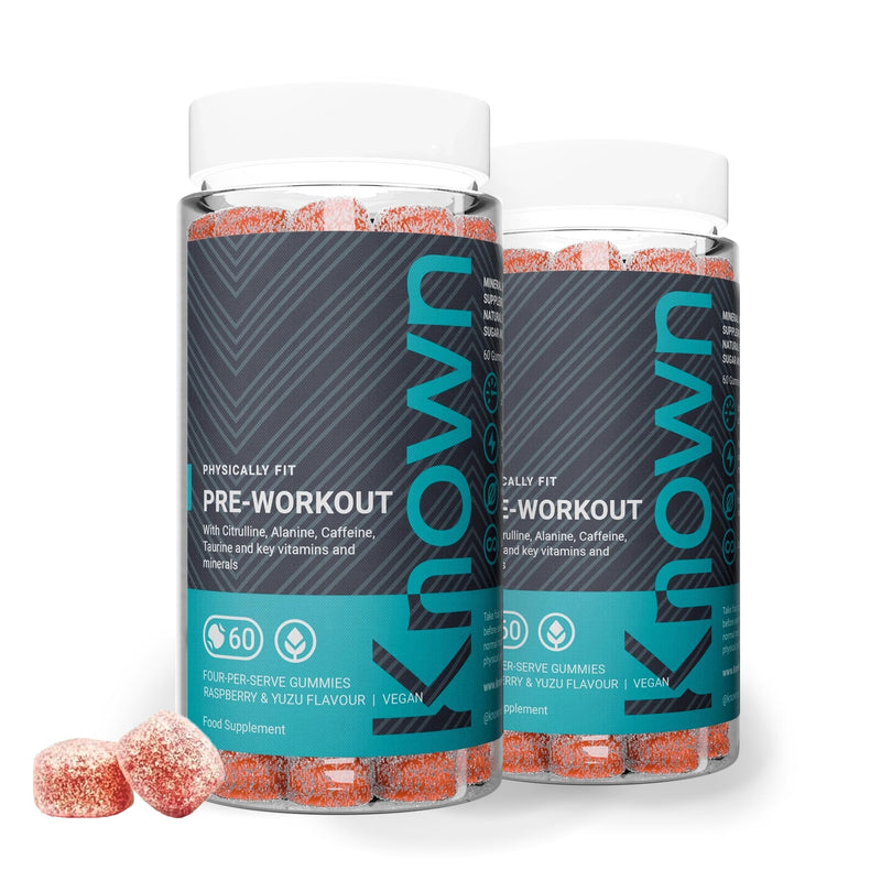 Known Pre-Workout Gummies – Raspberry & Yuzu Flavour – Vegan Gummy Supplement – Caffeine, Taurine, Citrulline, Alanine & Vitamins D3, B3, B6, C – Energy, Focus & Endurance – 30 Servings – Men & Women 30 Days Supply