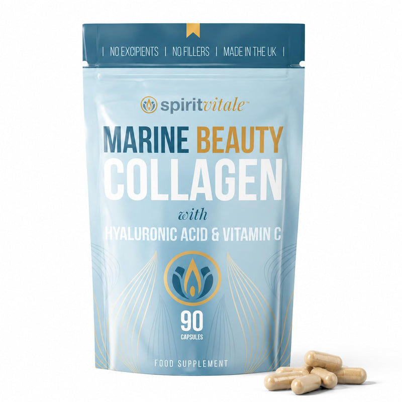 Marine Beauty Collagen with Hyaluronic Acid and Vitamin C | Skin Hydration, Elasticity, Anti-Ageing | Premium Quality Marine Type 1 Hydrolysed Complex | UK Certified | No Nasties | SPIRIT VITALE