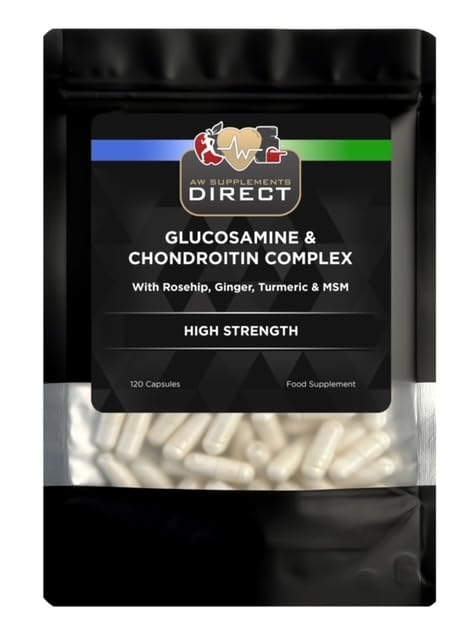 AW Glucosamine and Chondroitin Complex | 120 Glucosamine and Chondroitin High Strength Capsules - 400mg Glucosamine & 350mg Glucosamine per 2 Capsule Serving with Turmeric & Rosehip