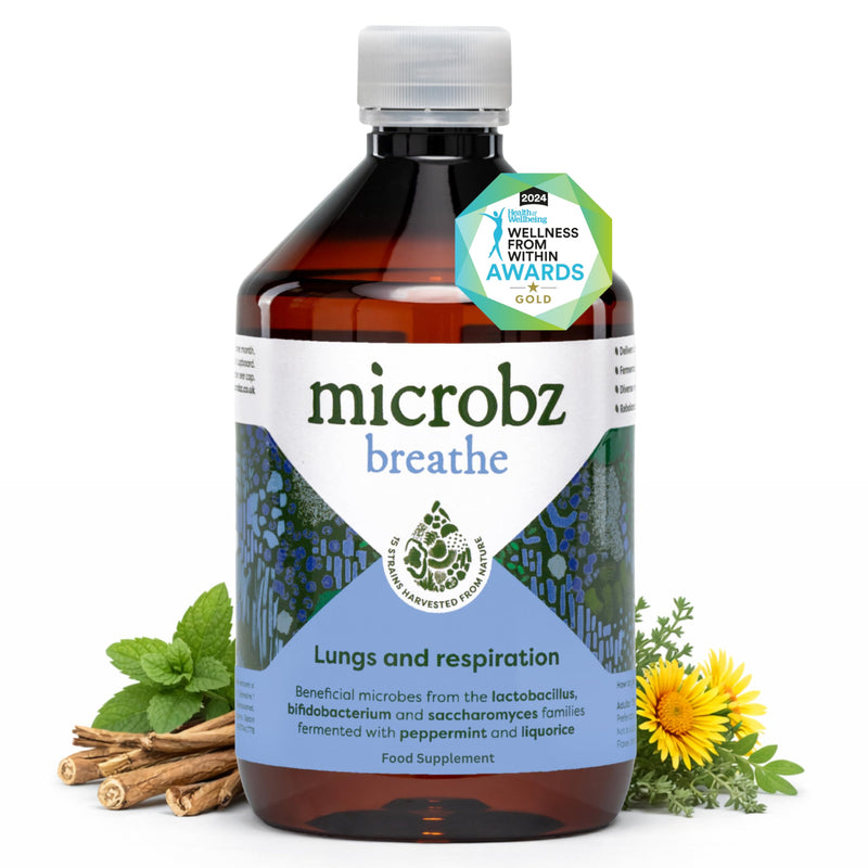 MICROBZ Breathe Liquid Probiotics for Gut Health – Award-Winning Probiotic Supplement with 15 Strains & Fermented Herbs for Respiratory Health – Gluten Free & Vegan Probiotic Drink – 31 Servings 7. Breathe