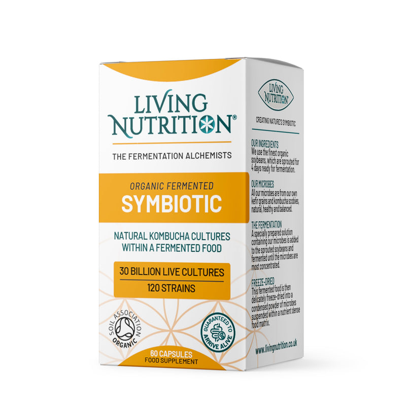 Living Nutrition - Organic Fermented Symbiotic (60 Capsules) - A Highly Concentrated wholefood Blend of prebiotics, probiotics and postbiotics