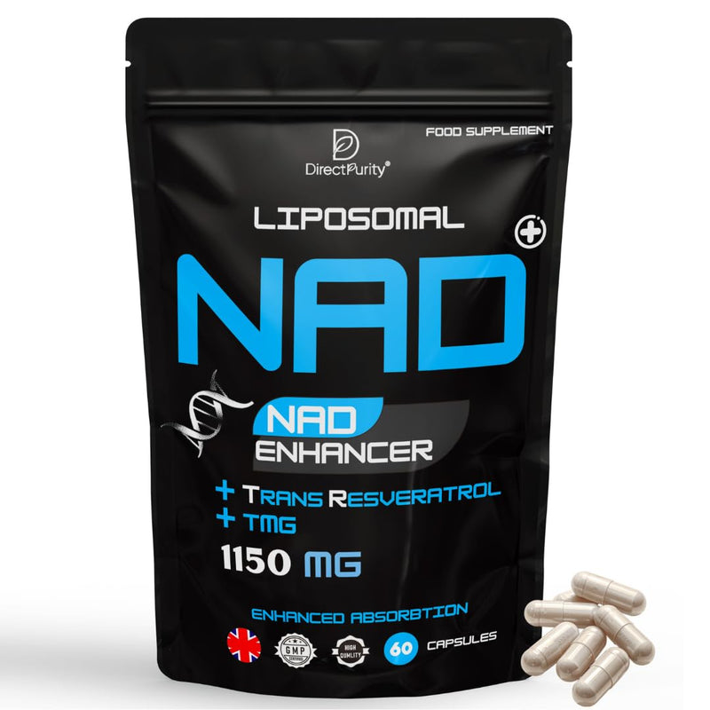 Direct Purity NAD Supplements – 1150 mg Healthy Aging Liposomal NAD with Trans Resveratrol TMG and Piperine Blend Supports Cellular Health DNA Repair Energy and Metabolism – 60 Vegan Capsules