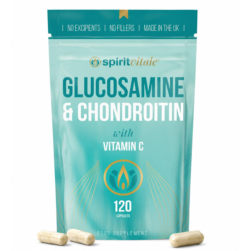 Glucosamine and Chondroitin with Vitamin C | Anti-inflammatory, Osteoarthritis, Cartilage Support | Premium Quality UK Certified Complex | Capsules | No Nasties | SPIRIT VITALE