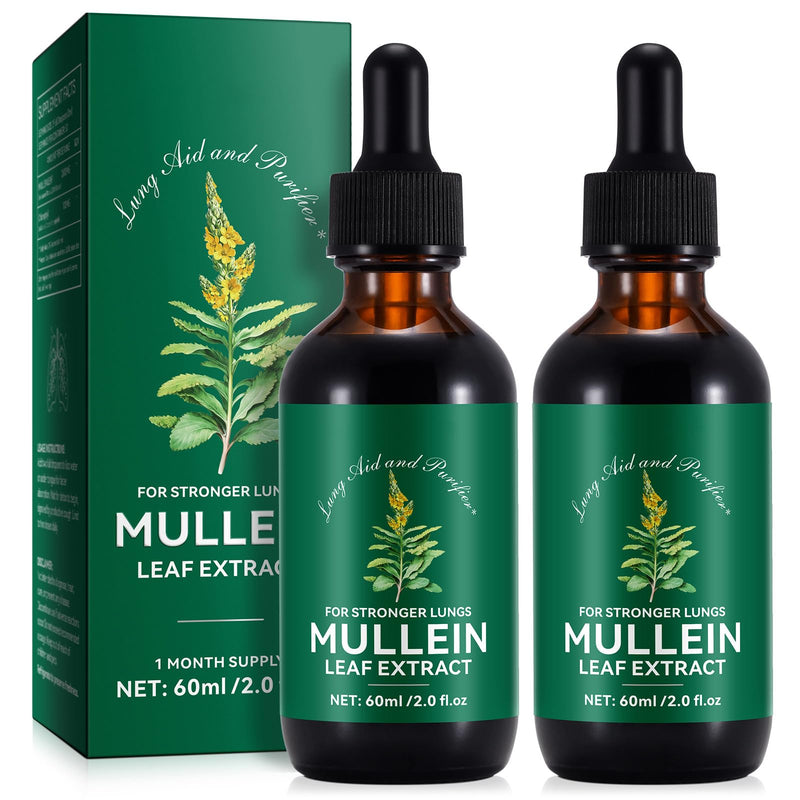 Mullein Drops for Lungs 2 Pack- Mullein Leaf Extract for Lungs with Chlorophyll - Natural Herbal Supplement for Lung Cleanse, Respiratory Support, Boosts Immunity, Digestive Wellness 60 ml (Pack of 2)
