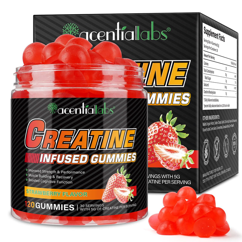 Creatine Gummies, Creatine Monohydrate Gummies for Men & Women - 5g Creatine Monohydrate Per Serving, Supports Muscle Growth, Energy Boost, 120 Gummies