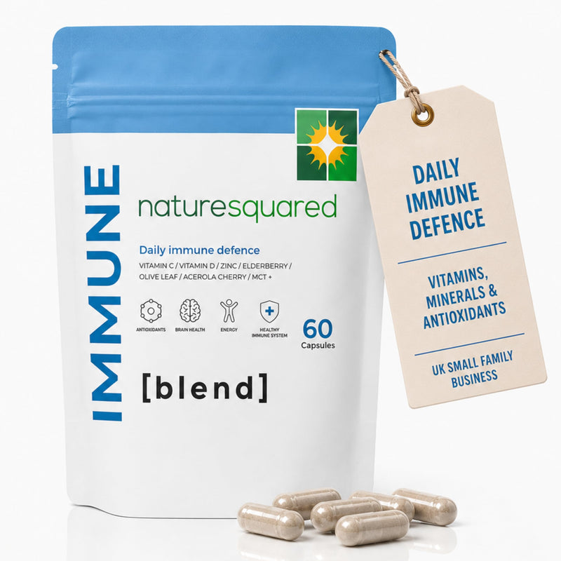 Immune [blend]: Premium Immune System Booster - 60 High Strength 8-in-1 Complex - Loaded with Vitamin C, D, Zinc, Elderberry, Acerola Cherry, Olive Leaf, Black Pepper & MCT - Made in UK