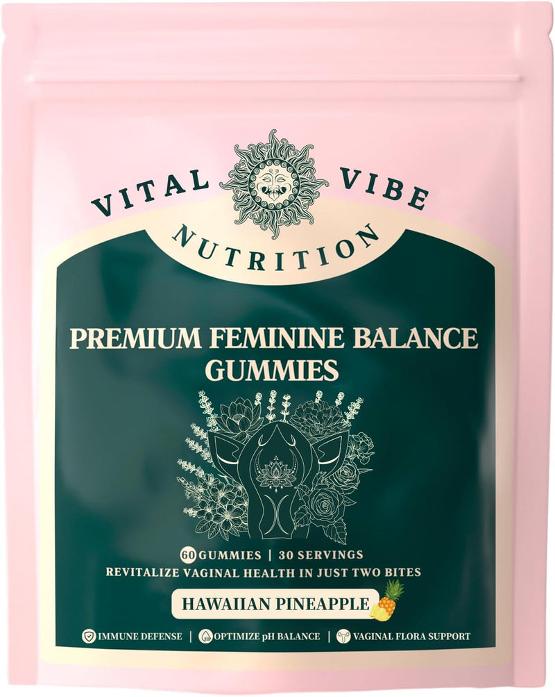 Vital Vibe Premium Feminine Balance Gummies - for Women’s Health & Wellness - Immune Support - Vegan, Gluten-Free - Hawaiian Pineapple - 60 Gummies 60 count (Pack of 1)