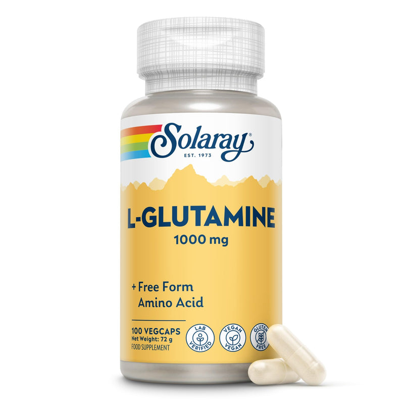 Solaray L-Glutamine 1000mg - 100 Vegan Capsules - High Strength Glutamine Amino Acid - Post Workout Recovery Supplement for Men & Women - Lab Verified & Magnesium Stearate Free