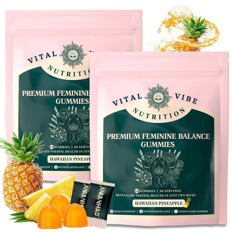 120 Vegan Gummies Feminine Balance Gummies for Women - Gel Candy, Hawaiian Pineapple Flavour, Supports Vaginal Health, pH Balance & Immune Defence | Gluten-Free, Halal, Sugar-Free Daily Supplement 2 Bag