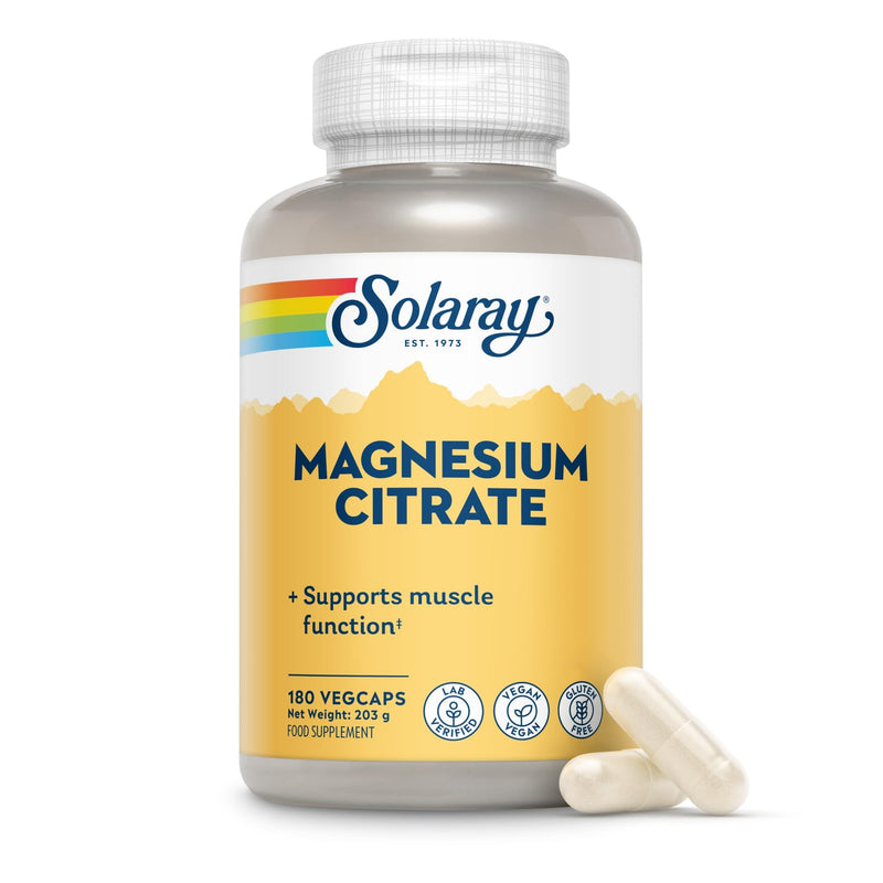 Solaray Magnesium Citrate 400mg Elemental Magnesium per Serving - 180 Vegan Capsules - High Strength Supplement - Energy, Muscle, Nervous System Support - Lab Verified
