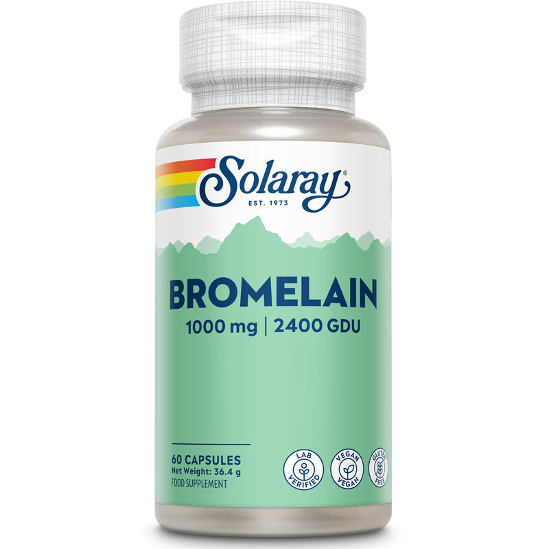 Solaray Bromelain 1000mg (2400 GDU/g) - 60 Vegan Capsules - High Strength Pineapple Enzyme - Plant Based Formula for Everyday Balance & Wellbeing - Lab Verified & GMO Free