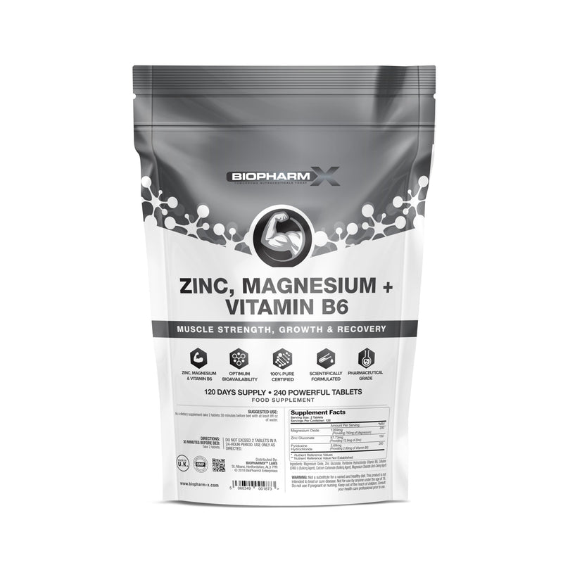 Maximum Strength Zinc, Magnesium & Vitamin B6 (240 Powerful Tablets - 4 Month Supply) Recovery Support – Testosterone Booster, Growth & Strength Without Steroids or HGH
